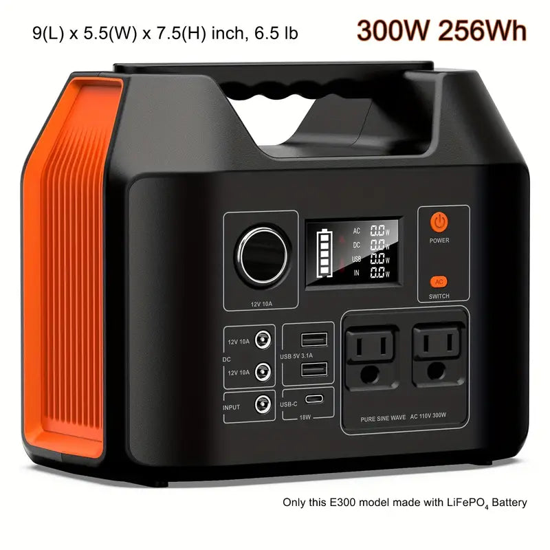 300W/100W Portable Power Station Solar Generator - 146Wh Compact Lithium-Ion Battery Charger With 110V AC Outlet, DC & USB Outputs, LED Flashlight