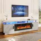 36" Electric Fireplace TV Stand with LED Lights - Modern High-Gloss Black Entertainment Center, Sturdy Stainless Steel & Engineered Wood, Closed Storage for TVs Up to 80", CSA/ETL Certified Heater with Overheat Protection