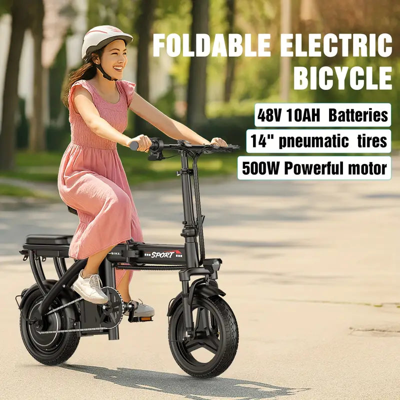 Ebikes for Adults, 500W Lightweight Folding Electric Bike for Adults, 20MPH 35Mile Long Range Commuter Electric Bicycle, 48V 10AH Removable Battery E Bike, Multi-Shock AbsorptionLoad-bearing Capacity