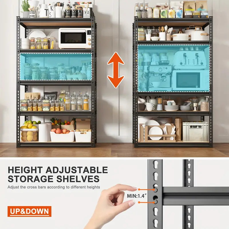 REIBII 3000LBS Heavy Duty Garage Shelving Unit - 72" H Adjustable 5-Tier Metal Storage Shelves, 600LB Capacity Per Tier, Easy 10-Min Assembly with Mallet & Gloves, Industrial Floor-Standing Rack
