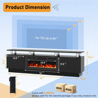 36" Electric Fireplace TV Stand with LED Lights - Modern High-Gloss Black Entertainment Center, Sturdy Stainless Steel & Engineered Wood, Closed Storage for TVs Up to 80", CSA/ETL Certified Heater with Overheat Protection