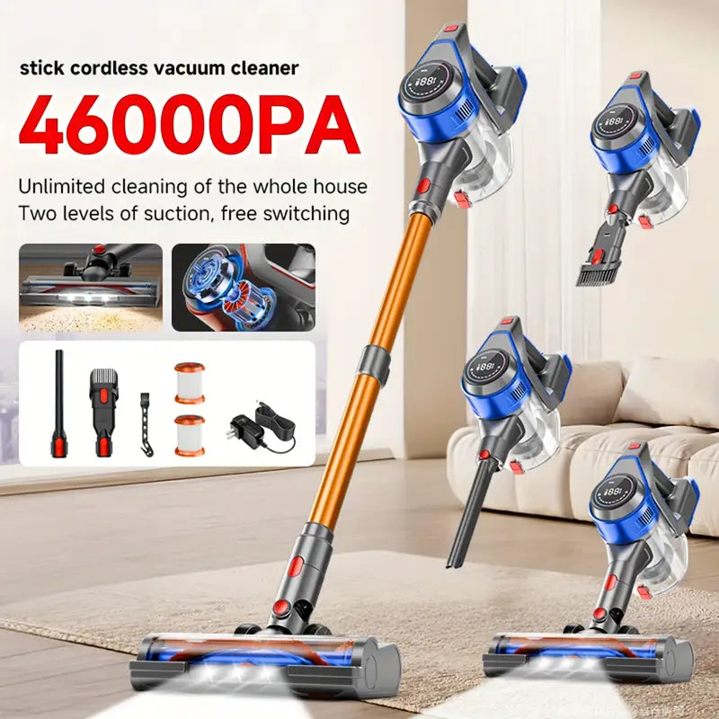 Cordless Vacuum Cleaner, 35000-46000PA Powerful Stick Vacuum, Rechargeable Battery, Vacuum Cleaners for Home Anti-Tangled Lightweight Handheld for Hardwood Floor, Carpets, Pet Hair