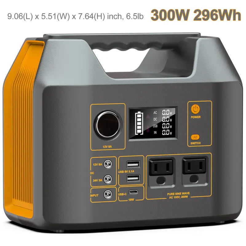300W/100W Portable Power Station Solar Generator - 146Wh Compact Lithium-Ion Battery Charger With 110V AC Outlet, DC & USB Outputs, LED Flashlight