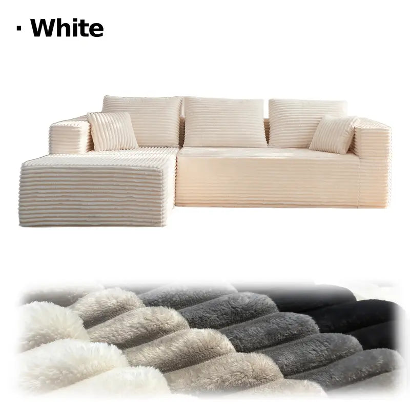 LIAROO Oversized L-Shaped Sectional Sofa with Chaise Lounge - Modular Cloud Design, Plush Corduroy Upholstery, Memory Foam Cushions & Boneless Construction, No Assembly Required, Black Contemporary Living Room Couch for Large Spaces
