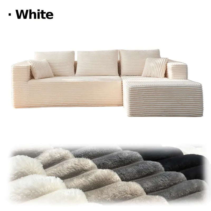 LIAROO Oversized L-Shaped Sectional Sofa with Chaise Lounge - Modular Cloud Design, Plush Corduroy Upholstery, Memory Foam Cushions & Boneless Construction, No Assembly Required, Black Contemporary Living Room Couch for Large Spaces