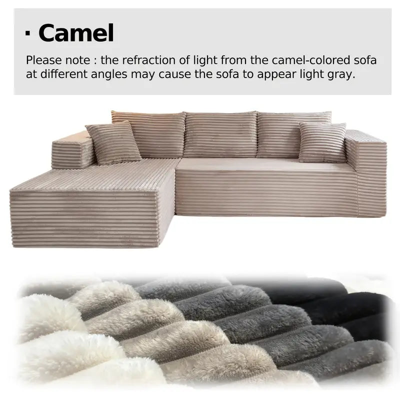 LIAROO Oversized L-Shaped Sectional Sofa with Chaise Lounge - Modular Cloud Design, Plush Corduroy Upholstery, Memory Foam Cushions & Boneless Construction, No Assembly Required, Black Contemporary Living Room Couch for Large Spaces