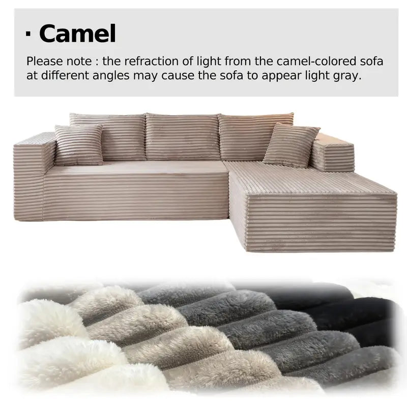 LIAROO Oversized L-Shaped Sectional Sofa with Chaise Lounge - Modular Cloud Design, Plush Corduroy Upholstery, Memory Foam Cushions & Boneless Construction, No Assembly Required, Black Contemporary Living Room Couch for Large Spaces