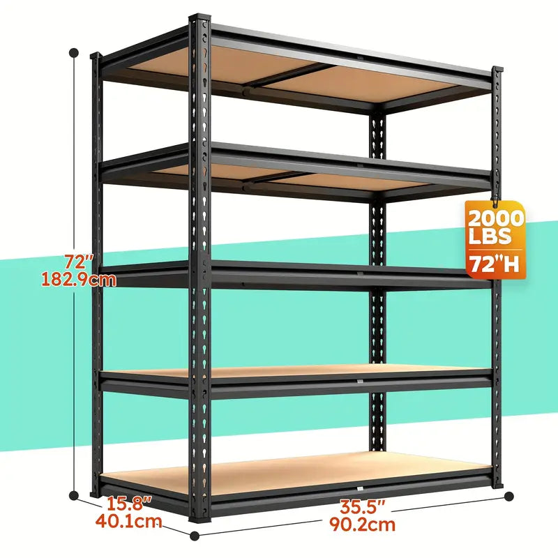 REIBII 3000LBS Heavy Duty Garage Shelving Unit - 72" H Adjustable 5-Tier Metal Storage Shelves, 600LB Capacity Per Tier, Easy 10-Min Assembly with Mallet & Gloves, Industrial Floor-Standing Rack