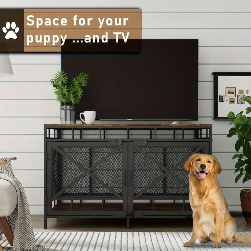 Dog Crate Furniture, Dog Kennel For Small Medium Large Breed, Heavy Duty 43" Large Corner Dog Crate, Indoor Pet Cage With Side Door