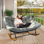 Rocking Chair Outdoor, Oversized Patio Furniture With Big Cushion, Manual Recliner, Painted Steel Frame, Cotton Filled, Perfect For Relaxing On Hard Floor, Rocking Chair On .