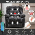 Manual Recliner Chair with Massage & Heating, Oversized Overstuffed Reclining Sofa with Side Pockets, for Living Room & Bedroom, Grey