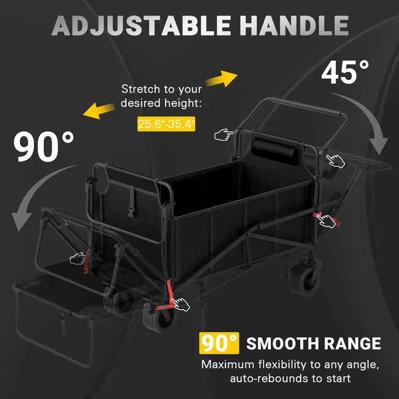 2-in-1 Multifunctional Folding Wagon Car, Convertible Beach Chair, 650LBS Large Capacity Wagon Car, Foldable Portable Grocery Wagon Car, Adjustable Backrest, All Terrain Travel Wagon Car Suitable for Grocery, Sports, Garden Shopping And Camping