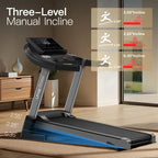 UMAY Fitness Home Auto Folding 3 Level Incline Treadmill with Pulse Sensors, 3.0 HP Quiet Brushless, 8.7 MPH, 300 lbs Capacity, Black