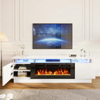 36" Electric Fireplace TV Stand with LED Lights - Modern High-Gloss Black Entertainment Center, Sturdy Stainless Steel & Engineered Wood, Closed Storage for TVs Up to 80", CSA/ETL Certified Heater with Overheat Protection