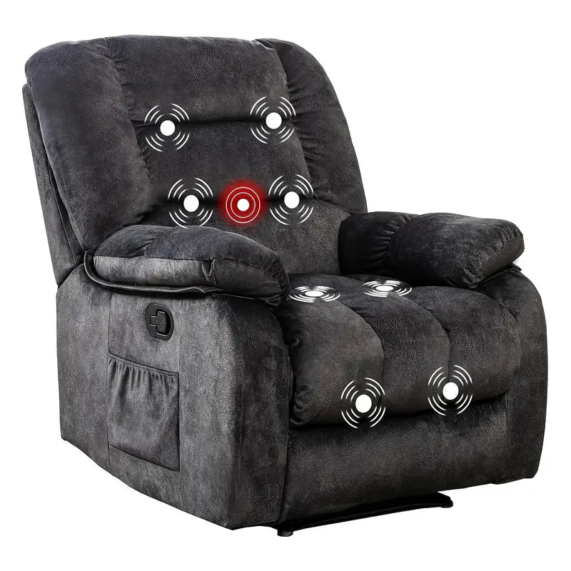 Manual Recliner Chair with Massage & Heating, Oversized Overstuffed Reclining Sofa with Side Pockets, for Living Room & Bedroom, Grey