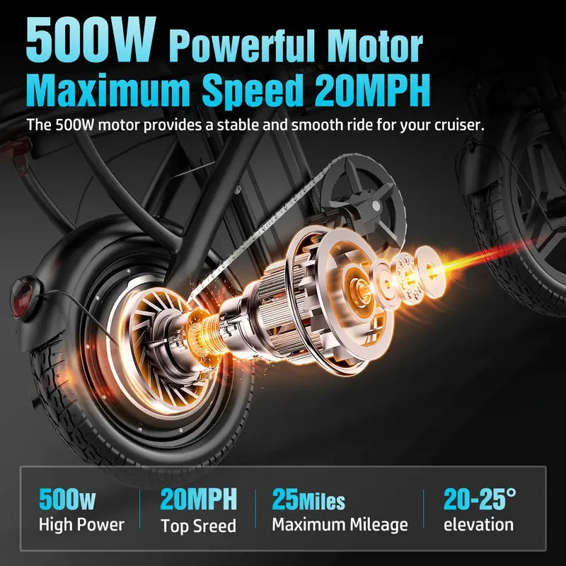 Ebikes for Adults, 500W Lightweight Folding Electric Bike for Adults, 20MPH 35Mile Long Range Commuter Electric Bicycle, 48V 10AH Removable Battery E Bike, Multi-Shock AbsorptionLoad-bearing Capacity