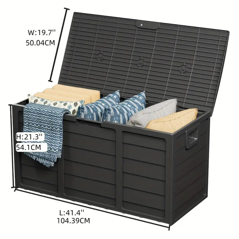 [Outdoor Storage Box] 75 Gallon Resin Outdoor Storage Box with Handles, Deck Storage Container with Handles for Pool Accessories, Garden Tools, Camping Gear, Easy to Assemble, Box,Cabinet,Rack for Outdoor Storage