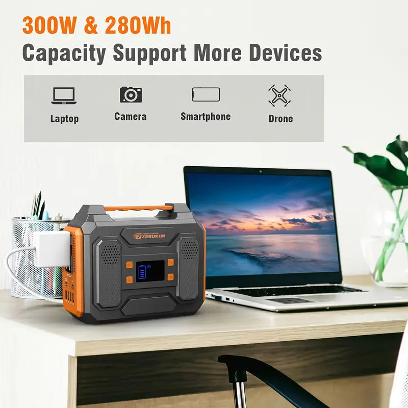 300W/100W Portable Power Station Solar Generator - 146Wh Compact Lithium-Ion Battery Charger With 110V AC Outlet, DC & USB Outputs, LED Flashlight