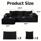 LIAROO Oversized L-Shaped Sectional Sofa with Chaise Lounge - Modular Cloud Design, Plush Corduroy Upholstery, Memory Foam Cushions & Boneless Construction, No Assembly Required, Black Contemporary Living Room Couch for Large Spaces