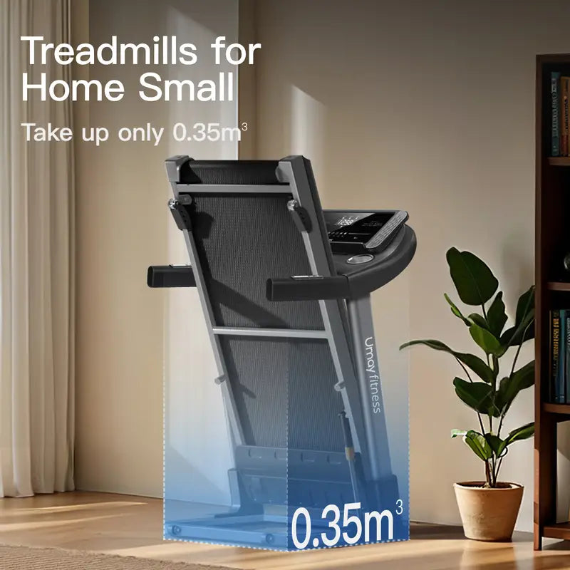 UMAY Fitness Home Auto Folding 3 Level Incline Treadmill with Pulse Sensors, 3.0 HP Quiet Brushless, 8.7 MPH, 300 lbs Capacity, Black