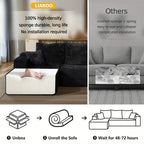 LIAROO Oversized L-Shaped Sectional Sofa with Chaise Lounge - Modular Cloud Design, Plush Corduroy Upholstery, Memory Foam Cushions & Boneless Construction, No Assembly Required, Black Contemporary Living Room Couch for Large Spaces