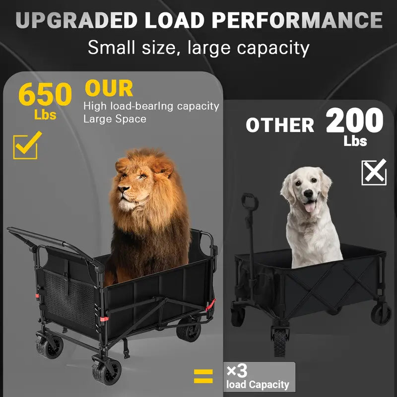 2-in-1 Multifunctional Folding Wagon Car, Convertible Beach Chair, 650LBS Large Capacity Wagon Car, Foldable Portable Grocery Wagon Car, Adjustable Backrest, All Terrain Travel Wagon Car Suitable for Grocery, Sports, Garden Shopping And Camping