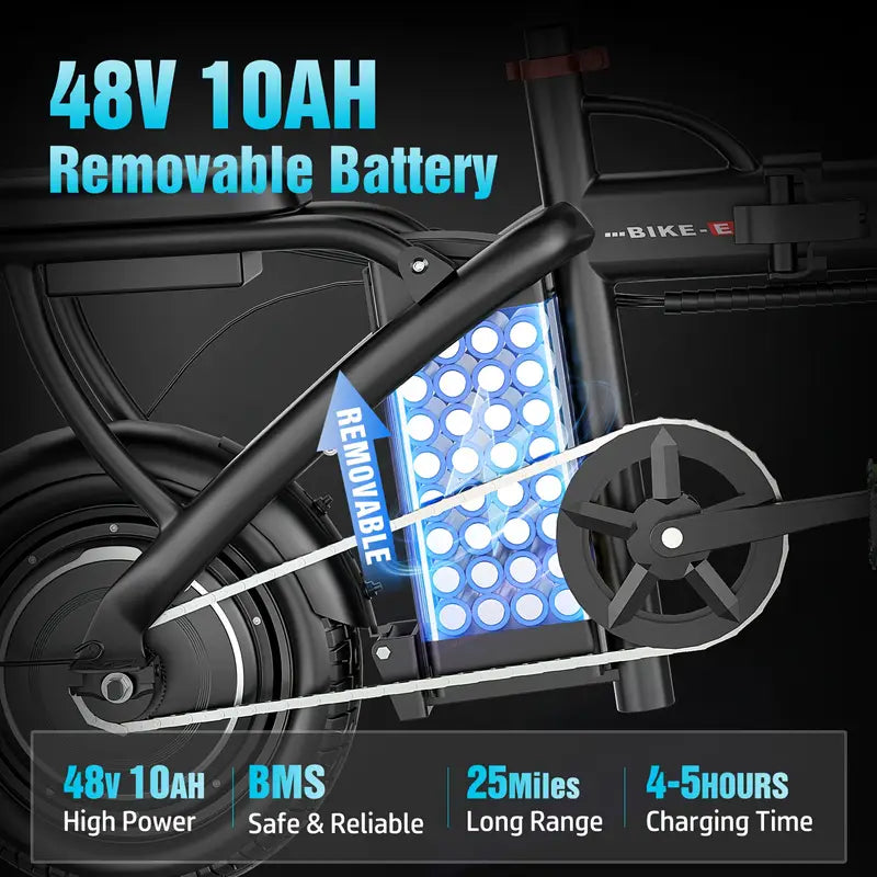 Ebikes for Adults, 500W Lightweight Folding Electric Bike for Adults, 20MPH 35Mile Long Range Commuter Electric Bicycle, 48V 10AH Removable Battery E Bike, Multi-Shock AbsorptionLoad-bearing Capacity