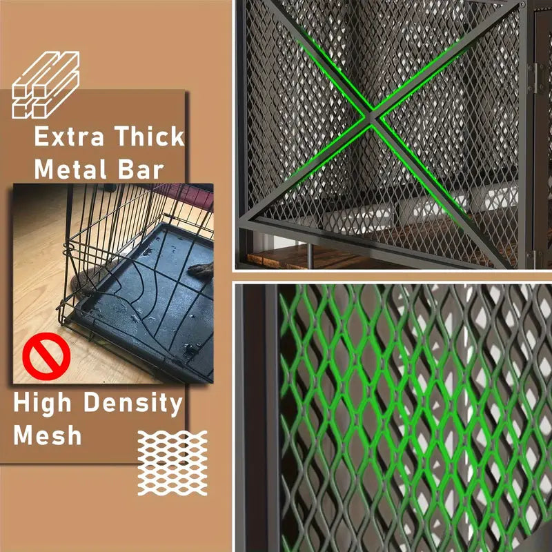 Dog Crate Furniture, Dog Kennel For Small Medium Large Breed, Heavy Duty 43" Large Corner Dog Crate, Indoor Pet Cage With Side Door