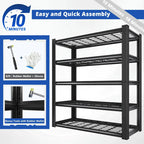 REIBII 3000LBS Heavy Duty Garage Shelving Unit - 72" H Adjustable 5-Tier Metal Storage Shelves, 600LB Capacity Per Tier, Easy 10-Min Assembly with Mallet & Gloves, Industrial Floor-Standing Rack