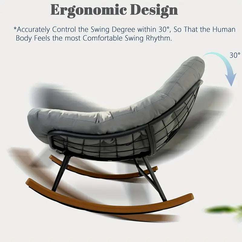 Rocking Chair Outdoor, Oversized Patio Furniture With Big Cushion, Manual Recliner, Painted Steel Frame, Cotton Filled, Perfect For Relaxing On Hard Floor, Rocking Chair On .