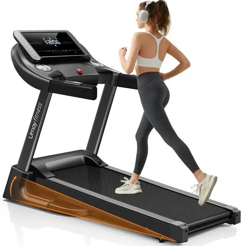 UMAY Fitness Home Auto Folding 3 Level Incline Treadmill with Pulse Sensors, 3.0 HP Quiet Brushless, 8.7 MPH, 300 lbs Capacity, Black