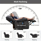 Manual Recliner Chair with Massage & Heating, Oversized Overstuffed Reclining Sofa with Side Pockets, for Living Room & Bedroom, Grey