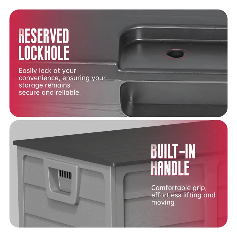 [Outdoor Storage Box] 75 Gallon Resin Outdoor Storage Box with Handles, Deck Storage Container with Handles for Pool Accessories, Garden Tools, Camping Gear, Easy to Assemble, Box,Cabinet,Rack for Outdoor Storage