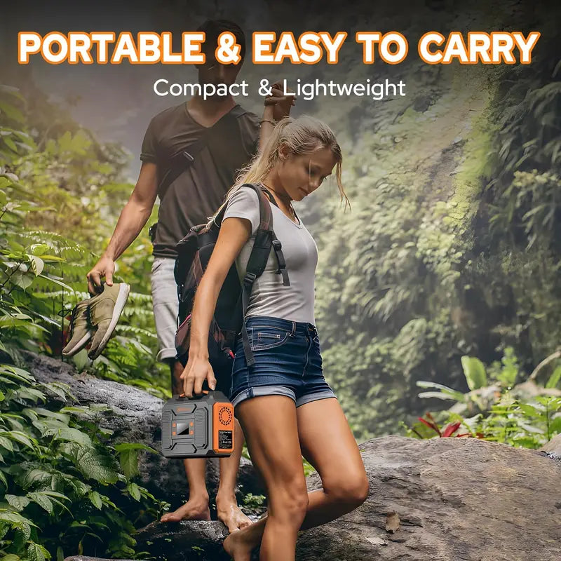 300W/100W Portable Power Station Solar Generator - 146Wh Compact Lithium-Ion Battery Charger With 110V AC Outlet, DC & USB Outputs, LED Flashlight
