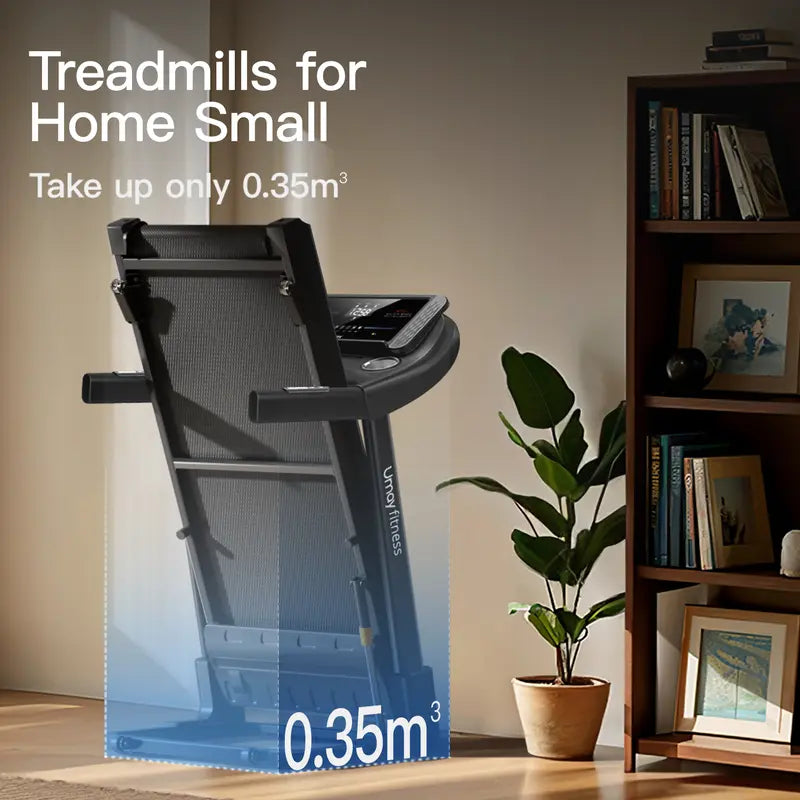 UMAY Fitness Home Auto Folding 3 Level Incline Treadmill with Pulse Sensors, 3.0 HP Quiet Brushless, 8.7 MPH, 300 lbs Capacity, Black