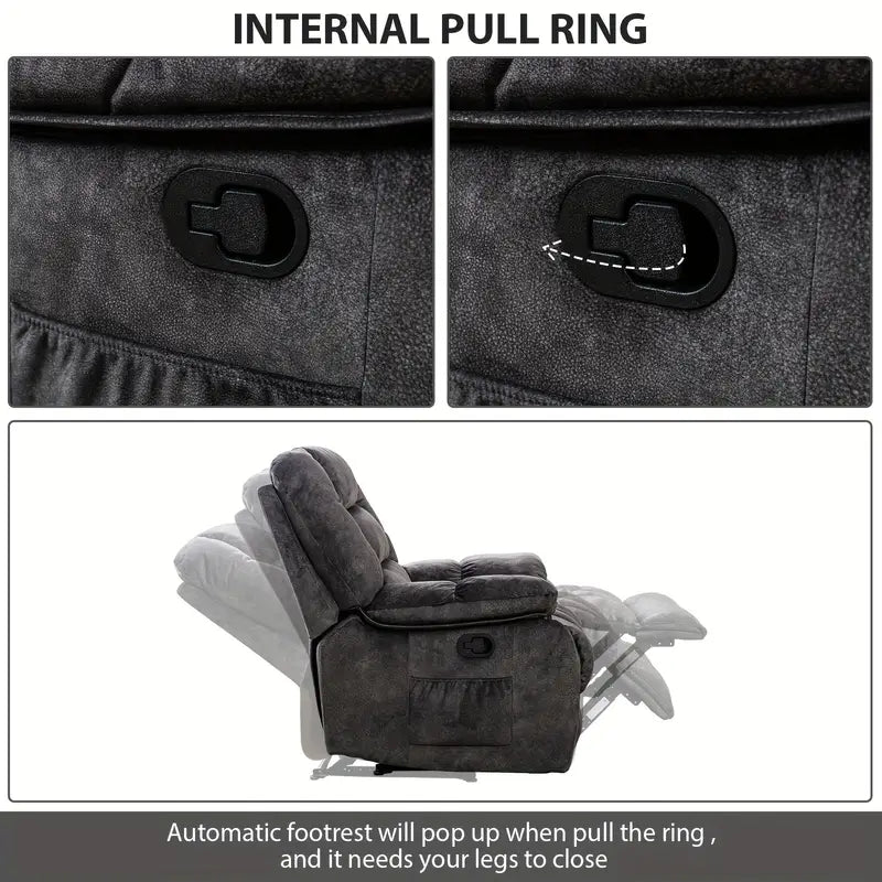 Manual Recliner Chair with Massage & Heating, Oversized Overstuffed Reclining Sofa with Side Pockets, for Living Room & Bedroom, Grey