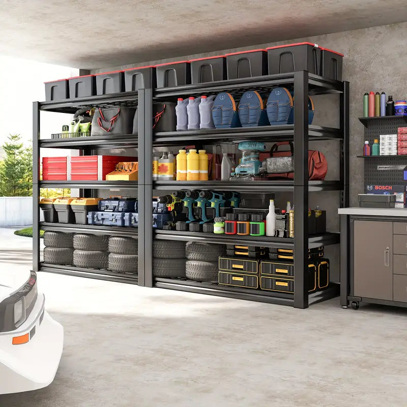 REIBII 3000LBS Heavy Duty Garage Shelving Unit - 72" H Adjustable 5-Tier Metal Storage Shelves, 600LB Capacity Per Tier, Easy 10-Min Assembly with Mallet & Gloves, Industrial Floor-Standing Rack