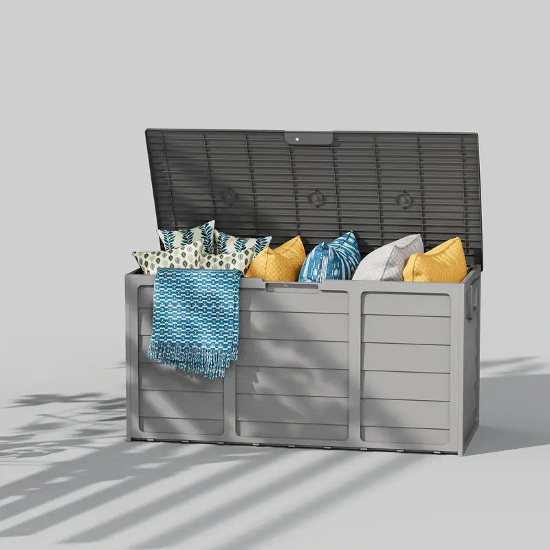 [Outdoor Storage Box] 75 Gallon Resin Outdoor Storage Box with Handles, Deck Storage Container with Handles for Pool Accessories, Garden Tools, Camping Gear, Easy to Assemble, Box,Cabinet,Rack for Outdoor Storage