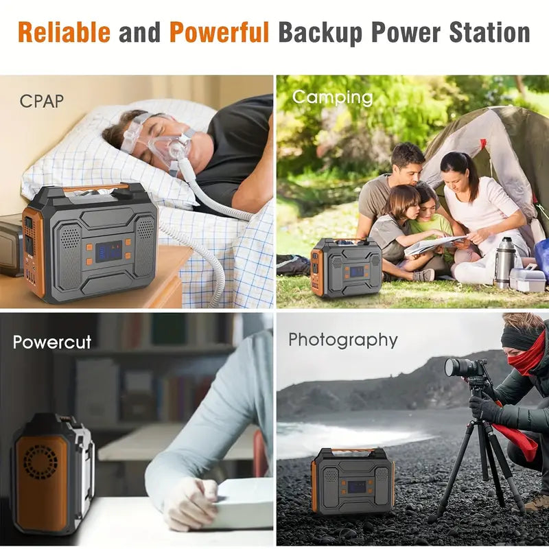 300W/100W Portable Power Station Solar Generator - 146Wh Compact Lithium-Ion Battery Charger With 110V AC Outlet, DC & USB Outputs, LED Flashlight