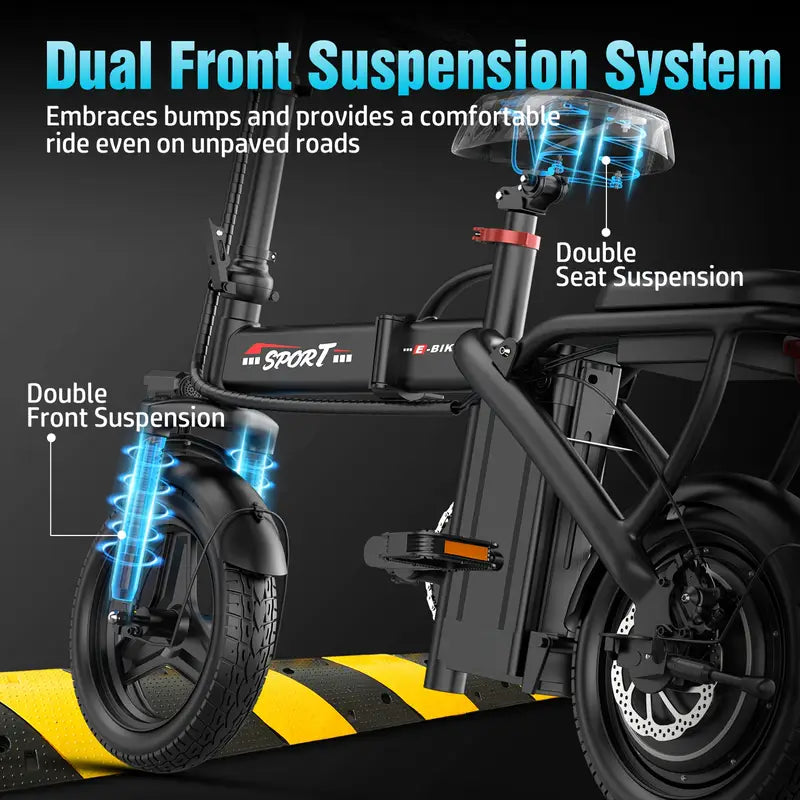 Ebikes for Adults, 500W Lightweight Folding Electric Bike for Adults, 20MPH 35Mile Long Range Commuter Electric Bicycle, 48V 10AH Removable Battery E Bike, Multi-Shock AbsorptionLoad-bearing Capacity