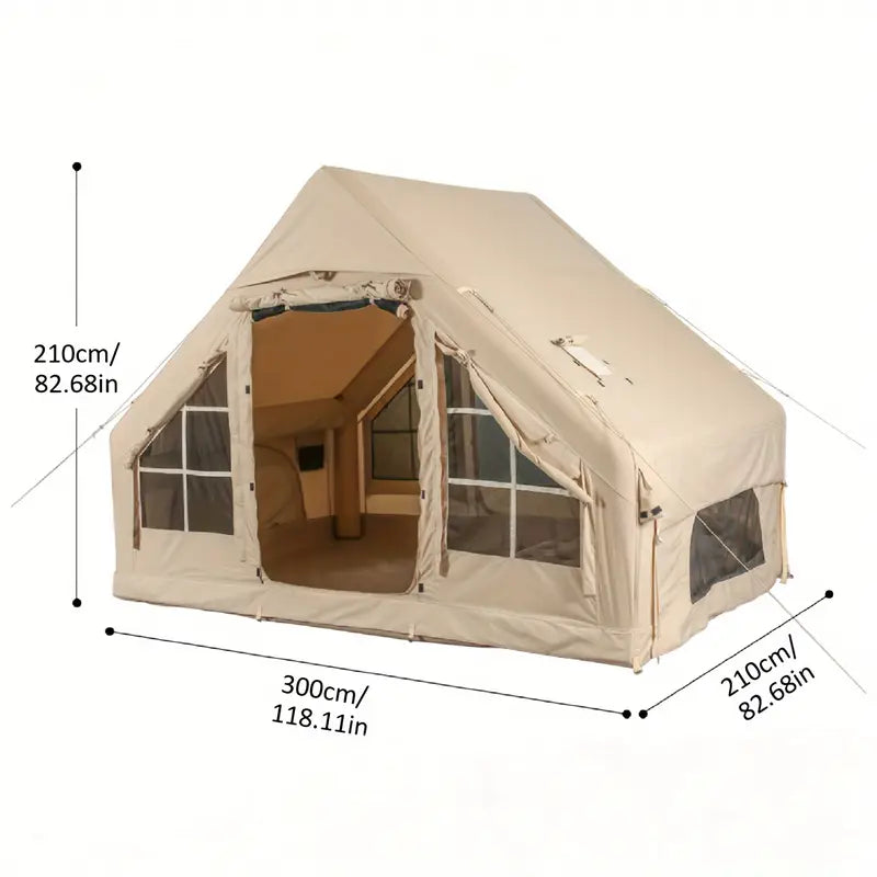 3-4 Person Outdoor Camping Inflatable Tent, Portable Warm and Comfortable for Picnic BBQ Park Riverside Family Travel with Doors & Windows
