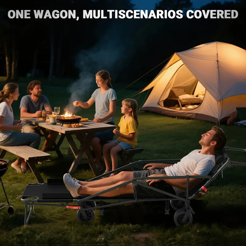 2-in-1 Multifunctional Folding Wagon Car, Convertible Beach Chair, 650LBS Large Capacity Wagon Car, Foldable Portable Grocery Wagon Car, Adjustable Backrest, All Terrain Travel Wagon Car Suitable for Grocery, Sports, Garden Shopping And Camping