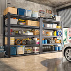 REIBII 3000LBS Heavy Duty Garage Shelving Unit - 72" H Adjustable 5-Tier Metal Storage Shelves, 600LB Capacity Per Tier, Easy 10-Min Assembly with Mallet & Gloves, Industrial Floor-Standing Rack