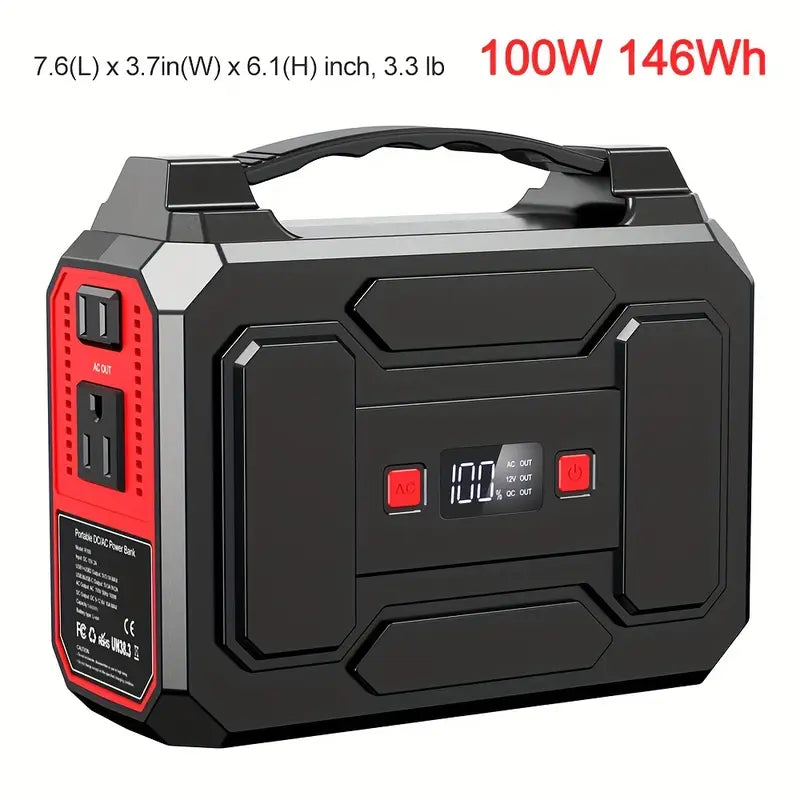 300W/100W Portable Power Station Solar Generator - 146Wh Compact Lithium-Ion Battery Charger With 110V AC Outlet, DC & USB Outputs, LED Flashlight