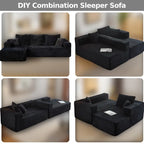 LIAROO Oversized L-Shaped Sectional Sofa with Chaise Lounge - Modular Cloud Design, Plush Corduroy Upholstery, Memory Foam Cushions & Boneless Construction, No Assembly Required, Black Contemporary Living Room Couch for Large Spaces