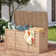 [Outdoor Storage Box] 75 Gallon Resin Outdoor Storage Box with Handles, Deck Storage Container with Handles for Pool Accessories, Garden Tools, Camping Gear, Easy to Assemble, Box,Cabinet,Rack for Outdoor Storage